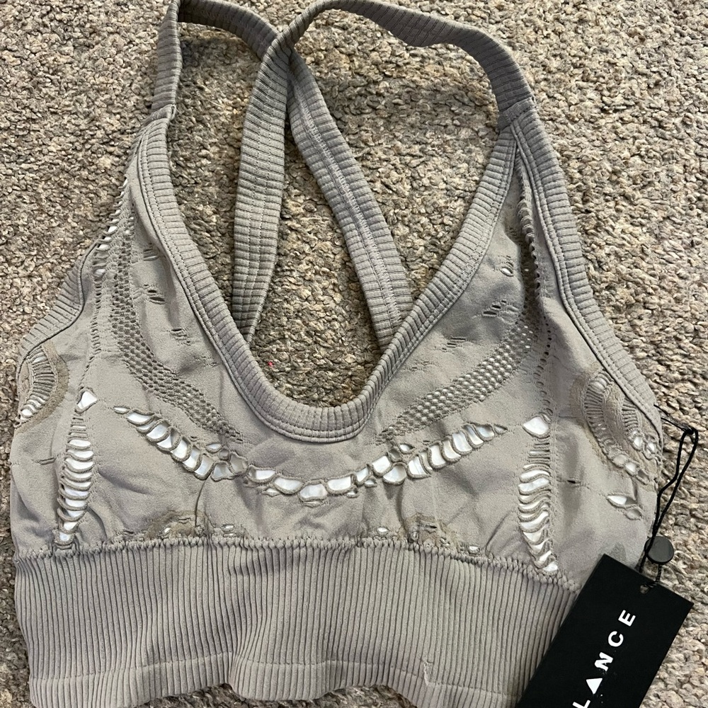Balance athletics grey sports bra with ripped detailing